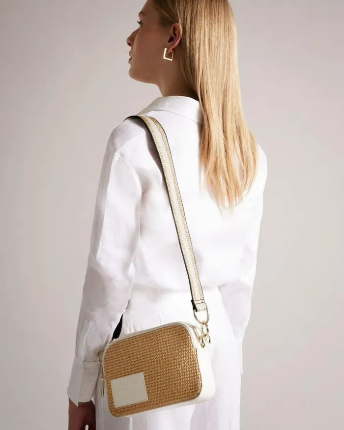 Branded Webbing Raffia Camera Cross Body Bag White Women Ted Baker Bags