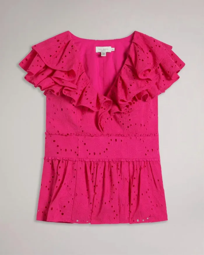 Broderie Peplum Top Bright Pink Women Ted Baker Clothing
