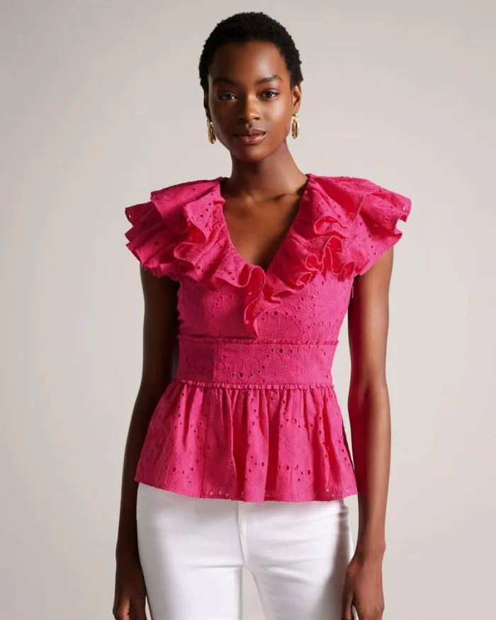 Broderie Peplum Top Bright Pink Women Ted Baker Clothing