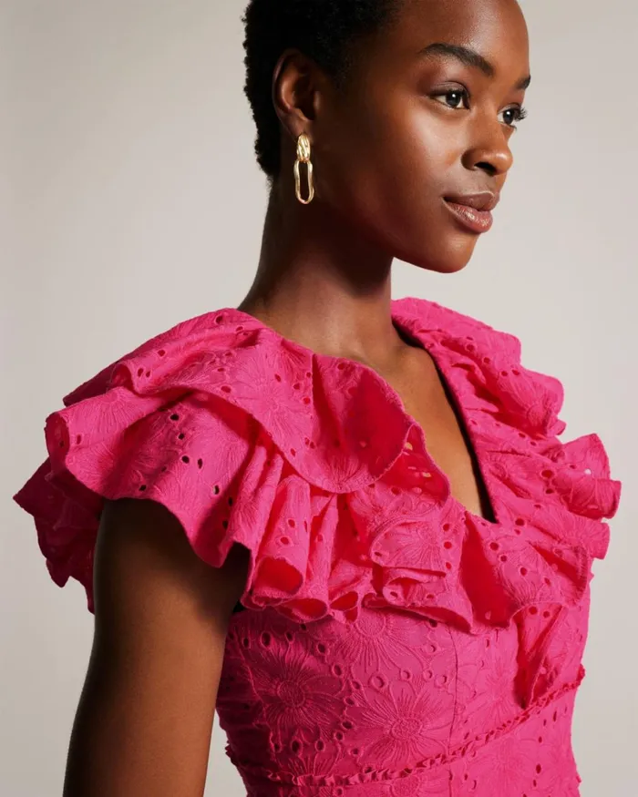 Broderie Peplum Top Bright Pink Women Ted Baker Clothing