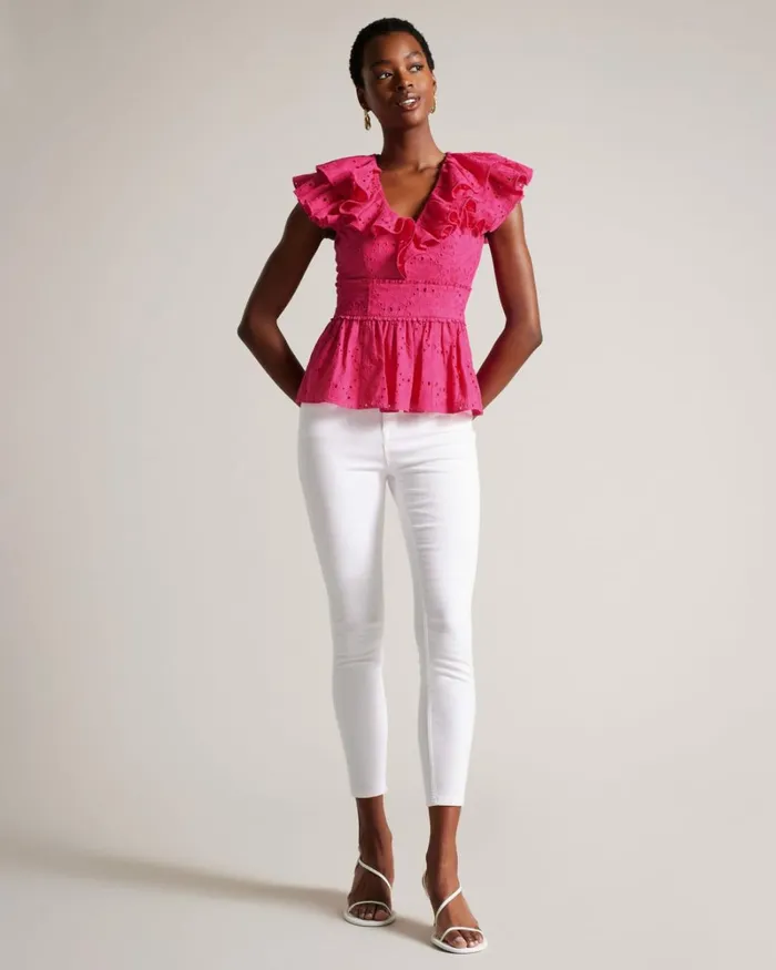 Broderie Peplum Top Bright Pink Women Ted Baker Clothing