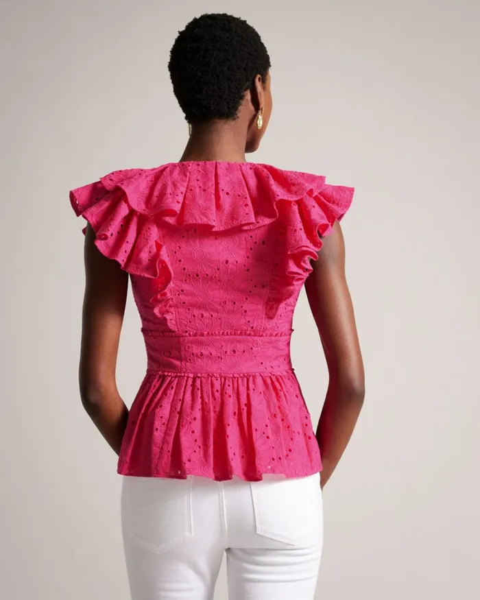 Broderie Peplum Top Bright Pink Women Ted Baker Clothing