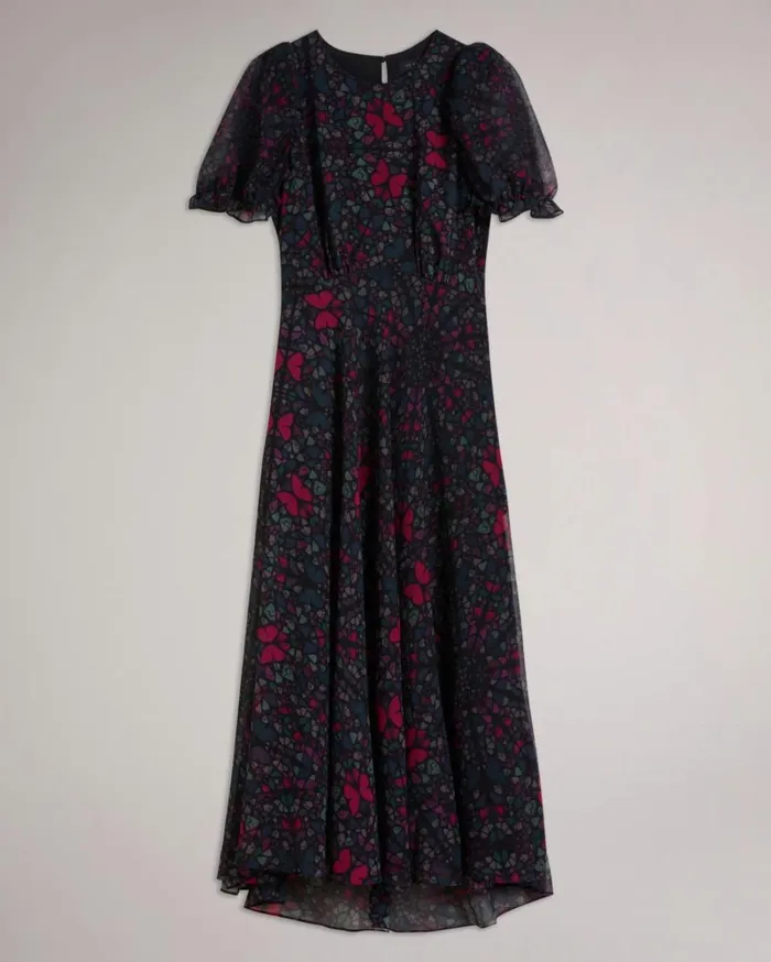 Butterfly Print Aline Midi Dress Black Women Ted Baker Clothing
