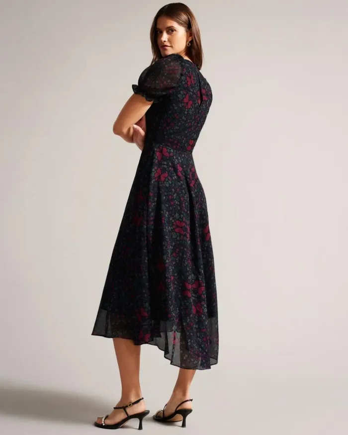 Butterfly Print Aline Midi Dress Black Women Ted Baker Clothing Butterfly Print Aline Midi Dress Black Women Ted Baker Clothing