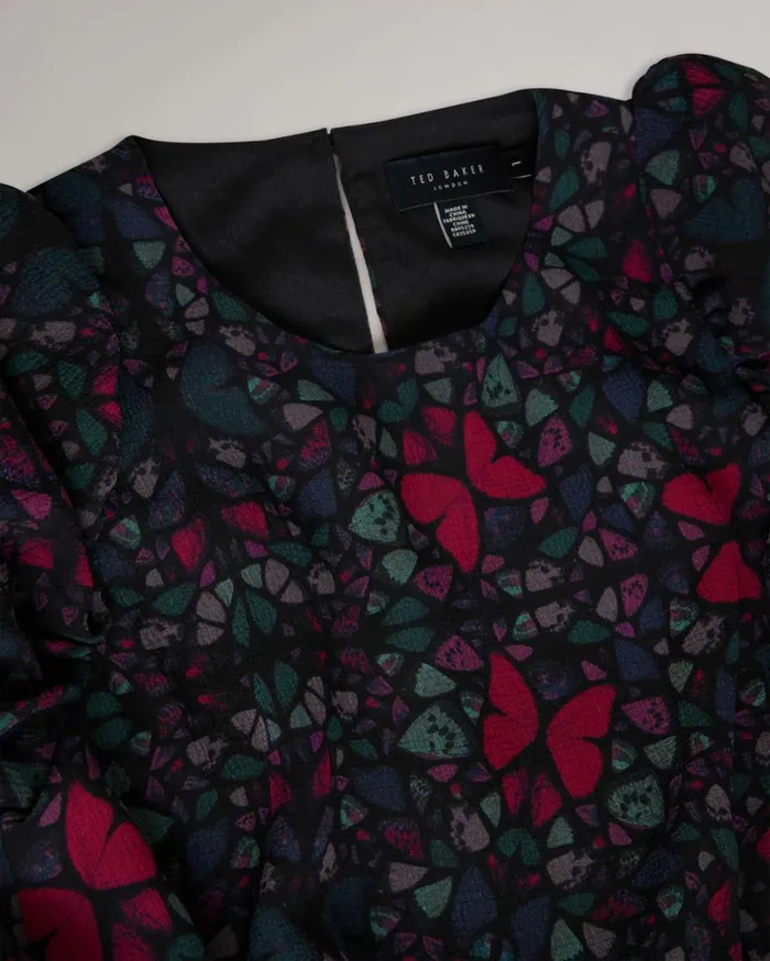 Butterfly Print Aline Midi Dress Black Women Ted Baker Clothing Butterfly Print Aline Midi Dress Black Women Ted Baker Clothing