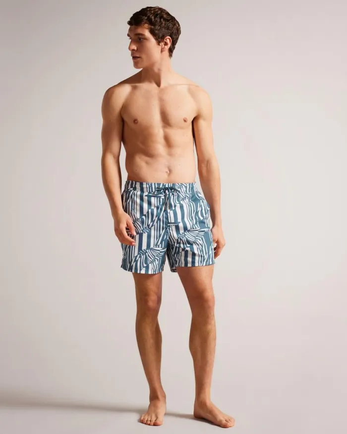 Butterfly Stripe Print Swim Shorts Medium Blue Men Ted Baker Clothing