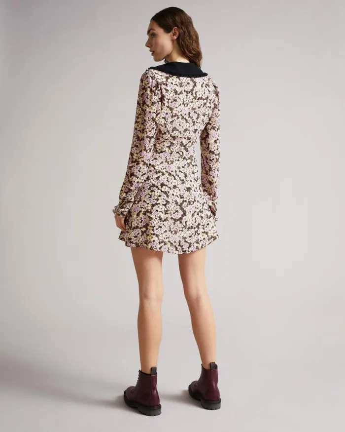 Button Front Mini Dress Dark Brown Women Ted Baker Dresses Button Front Mini Dress Dark Brown Women Ted Baker Dresses