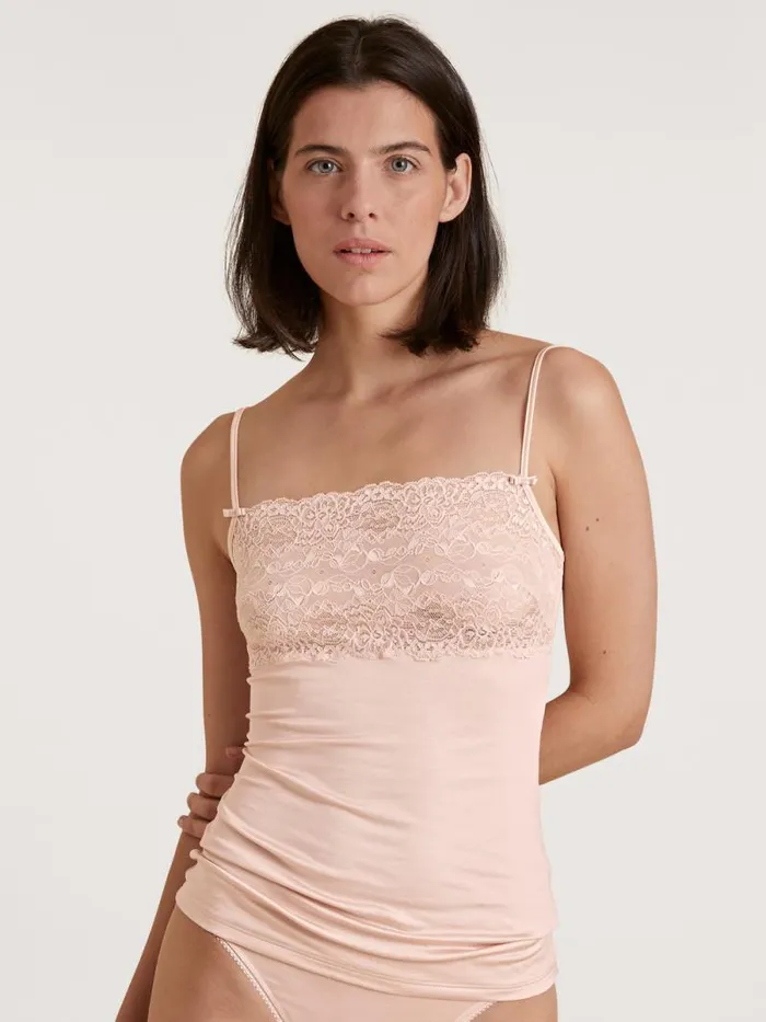CALIDA Tops Spaghetti Strap Top With Lace Lace Parfait Pink 8211 Women