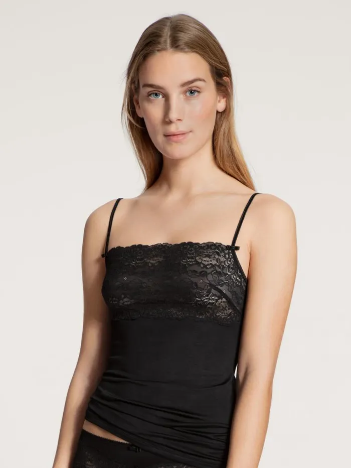 CALIDA Tops Spaghetti Strap Top With Lace Schwarz 8211 Women
