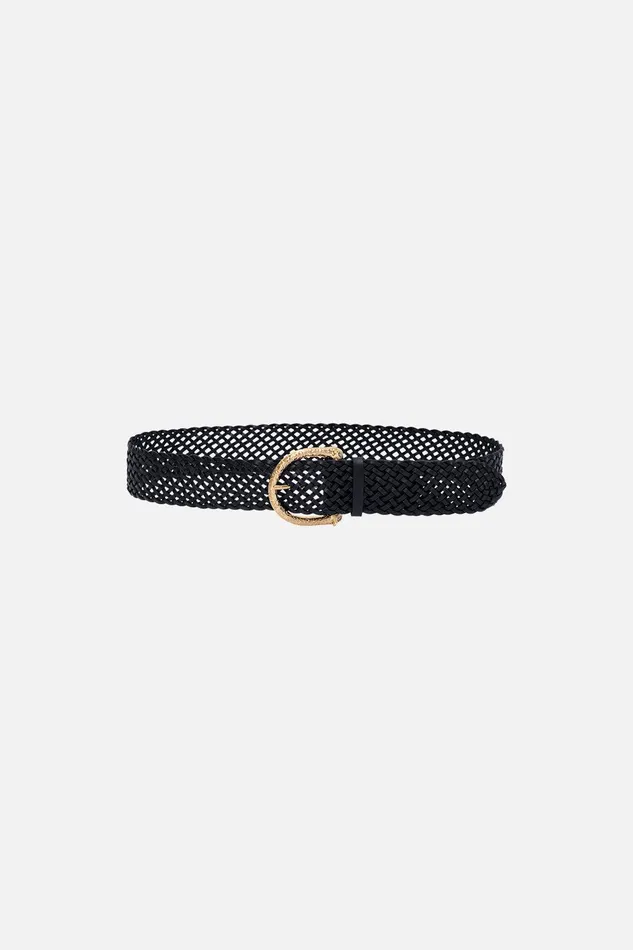 Camilla Belts Braided Leopard Buckle Belt Solid Black 8211 Accessories