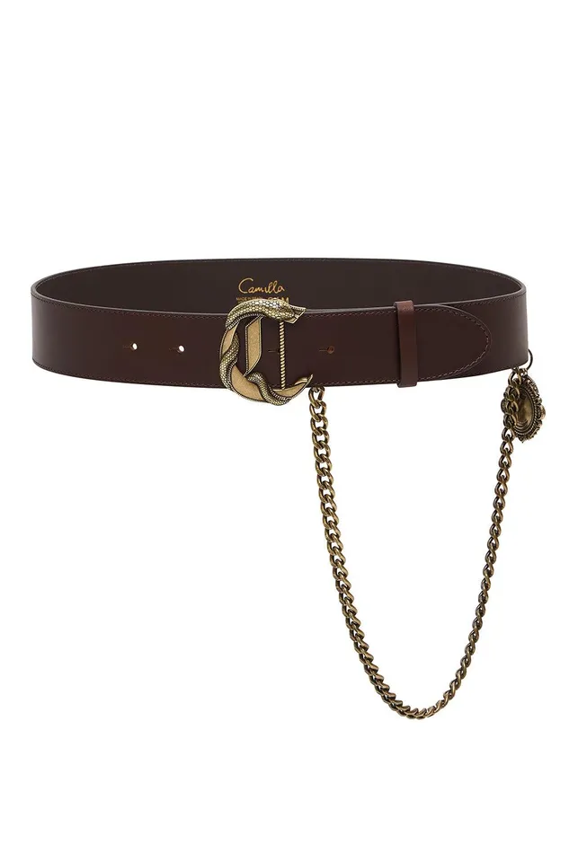 Camilla Belts C Buckle Leather Belt With Chain Solid Brown 8211 Accessories Camilla Belts C Buckle Leather Belt With Chain Solid Brown 8211 Accessories