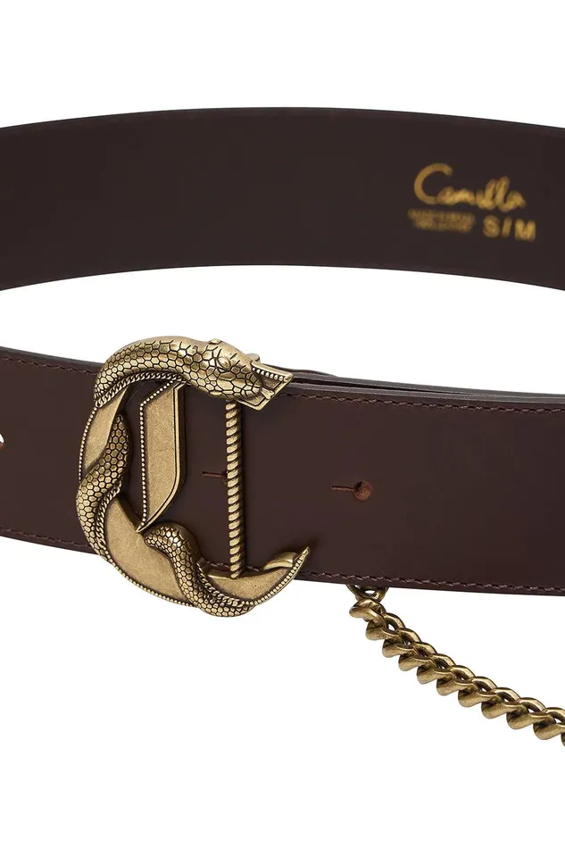 Camilla Belts C Buckle Leather Belt With Chain Solid Brown 8211 Accessories