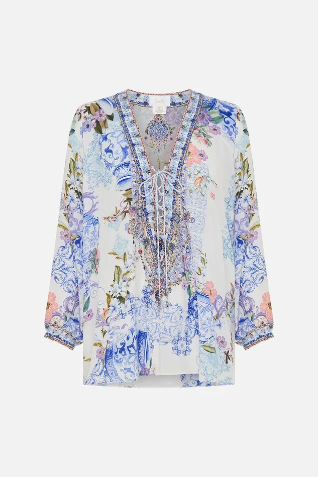 Camilla Blouses and Shirts Lace Up Blouse Paint Me Positano 8211 Womens Camilla Blouses and Shirts Lace Up Blouse Paint Me Positano 8211 Womens