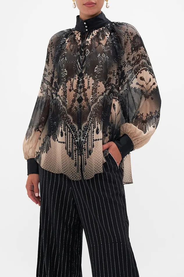 Camilla Blouses and Shirts Raglan Button Up Shirt Curtain Call Chaos 8211 Womens Camilla Blouses and Shirts Raglan Button Up Shirt Curtain Call Chaos 8211 Womens