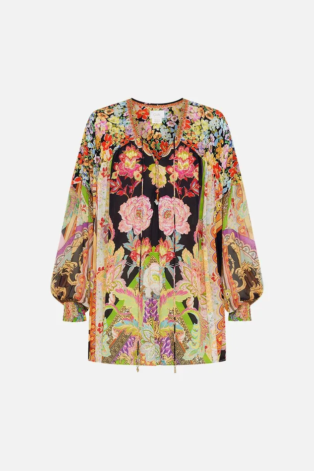 Camilla Long Sleeve Tops Blouson Blouse With Neck Tie Sundowners In Sicily 8211 Womens Camilla Long Sleeve Tops Blouson Blouse With Neck Tie Sundowners In Sicily 8211 Womens