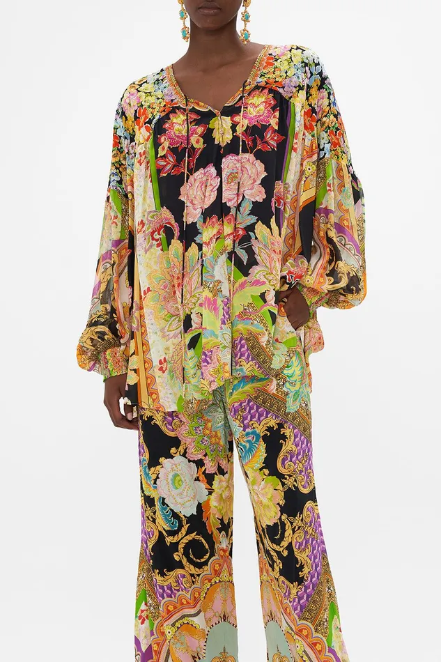 Camilla Long Sleeve Tops Blouson Blouse With Neck Tie Sundowners In Sicily 8211 Womens Camilla Long Sleeve Tops Blouson Blouse With Neck Tie Sundowners In Sicily 8211 Womens