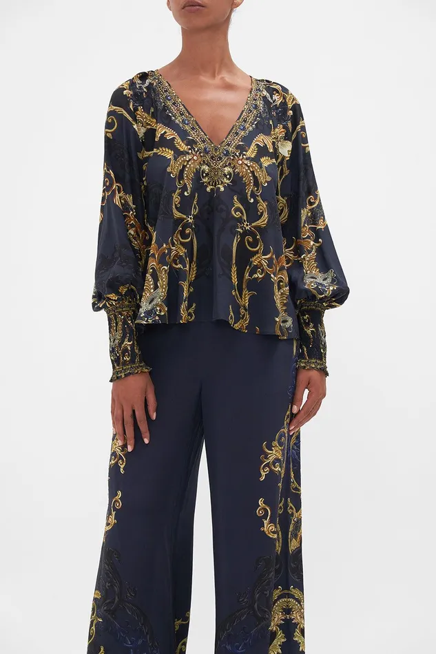 Camilla Matching Sets Shirred Cuff Blouse Moonlight Melodies 8211 Womens Camilla Matching Sets Shirred Cuff Blouse Moonlight Melodies 8211 Womens