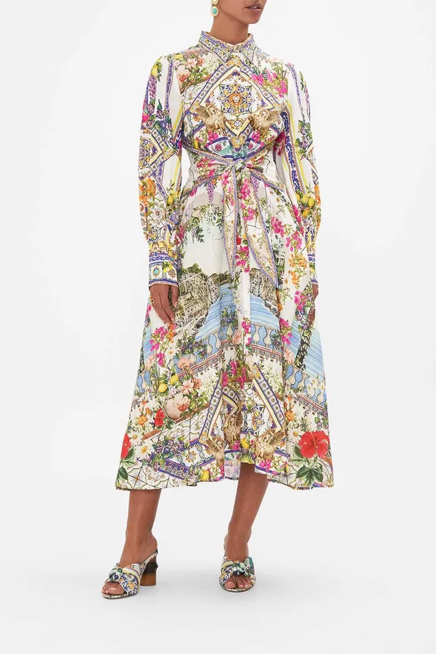 Camilla Midi Dresses Waist Tie Shirt Dress Amalfi Amore 8211 Womens