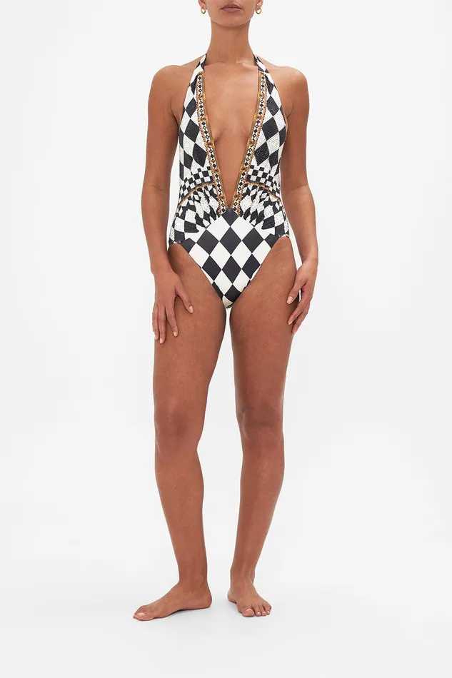 Camilla One Pieces Plunge V Gathered Halter One Piece Duomo Dynasty 8211 Womens Camilla One Pieces Plunge V Gathered Halter One Piece Duomo Dynasty 8211 Womens
