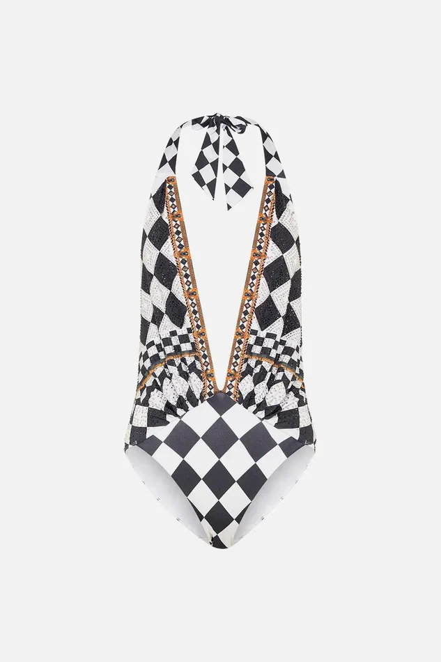 Camilla One Pieces Plunge V Gathered Halter One Piece Duomo Dynasty 8211 Womens Camilla One Pieces Plunge V Gathered Halter One Piece Duomo Dynasty 8211 Womens