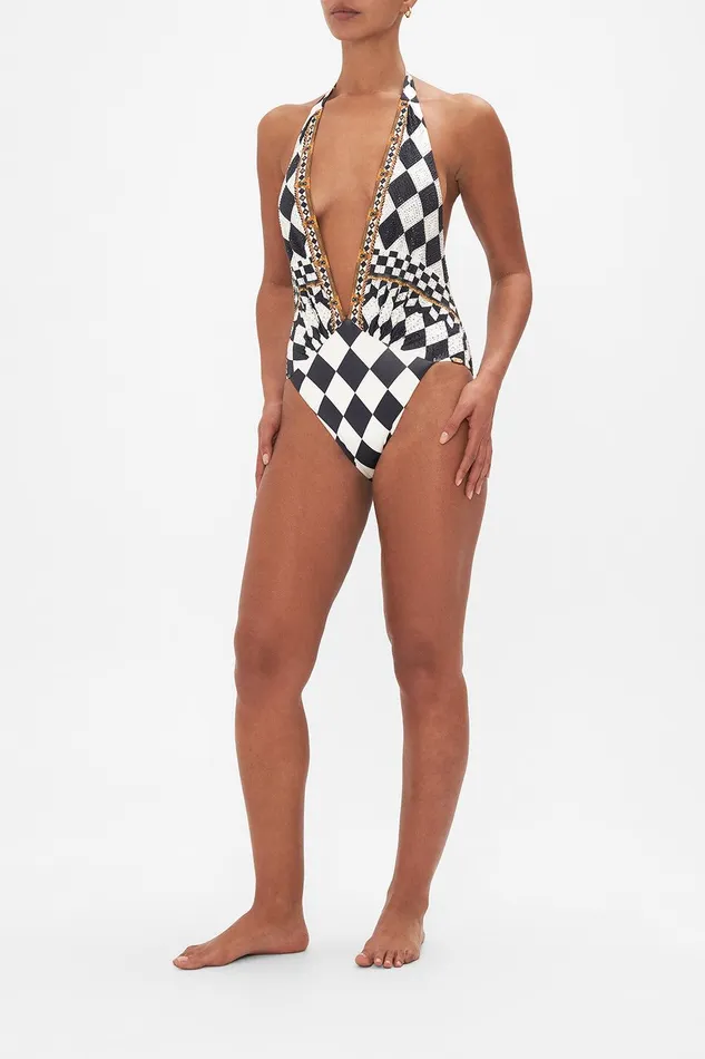 Camilla One Pieces Plunge V Gathered Halter One Piece Duomo Dynasty 8211 Womens Camilla One Pieces Plunge V Gathered Halter One Piece Duomo Dynasty 8211 Womens