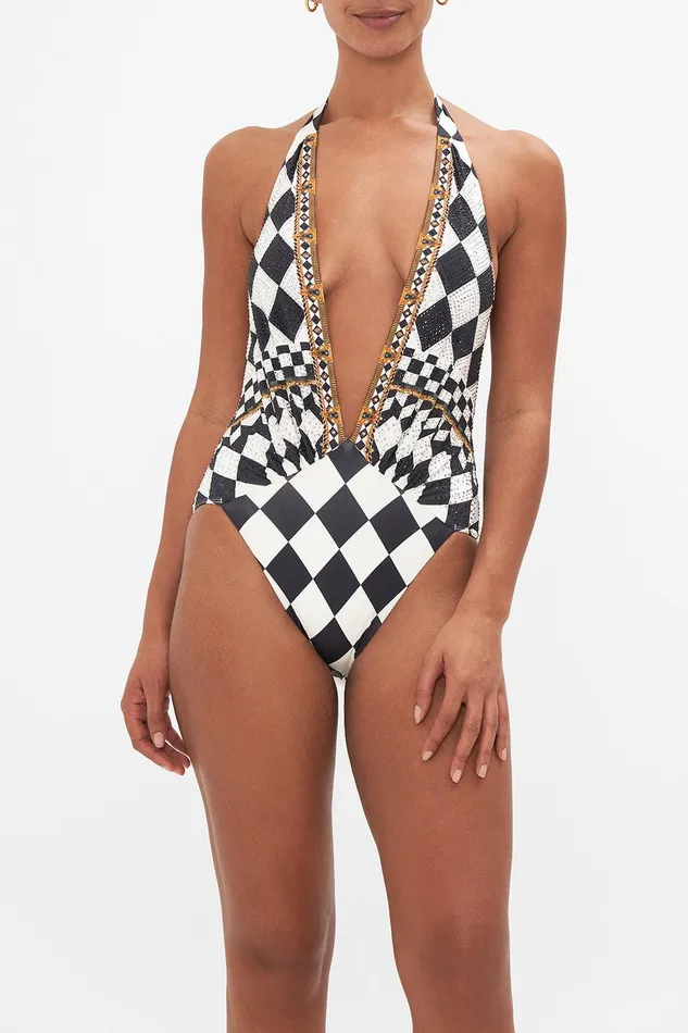 Camilla One Pieces Plunge V Gathered Halter One Piece Duomo Dynasty 8211 Womens Camilla One Pieces Plunge V Gathered Halter One Piece Duomo Dynasty 8211 Womens
