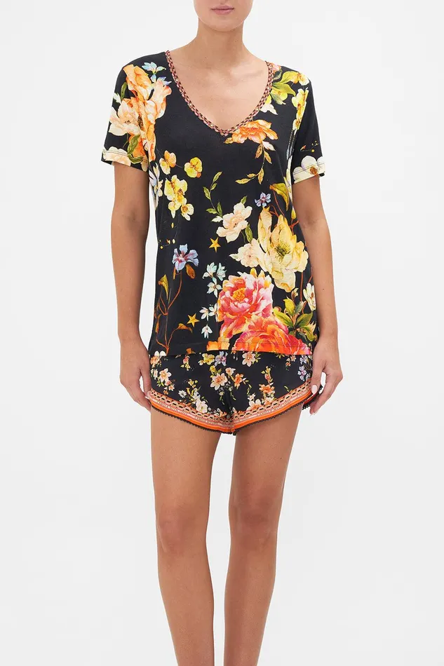 Camilla Tees Relaxed Vneck Tee 8211 All Over Print Secret History 8211 WomensAccessories Camilla Tees Relaxed Vneck Tee 8211 All Over Print Secret History 8211 WomensAccessories