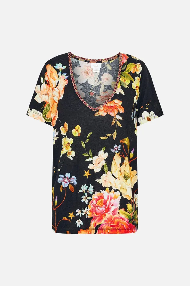 Camilla Tees Relaxed Vneck Tee 8211 All Over Print Secret History 8211 WomensAccessories Camilla Tees Relaxed Vneck Tee 8211 All Over Print Secret History 8211 WomensAccessories