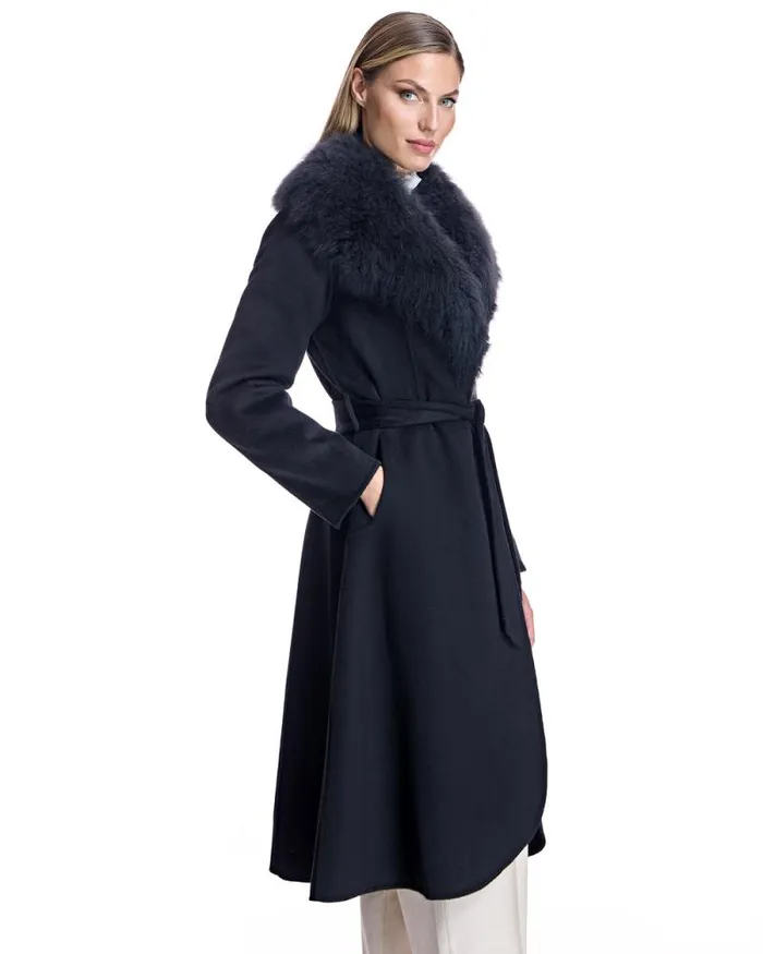 Coats Women039s Maximilian Cashmere Belted Fur Trim Coat