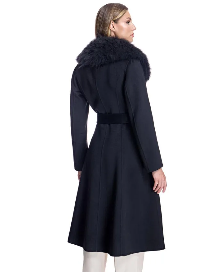 Coats Women039s Maximilian Cashmere Belted Fur Trim Coat
