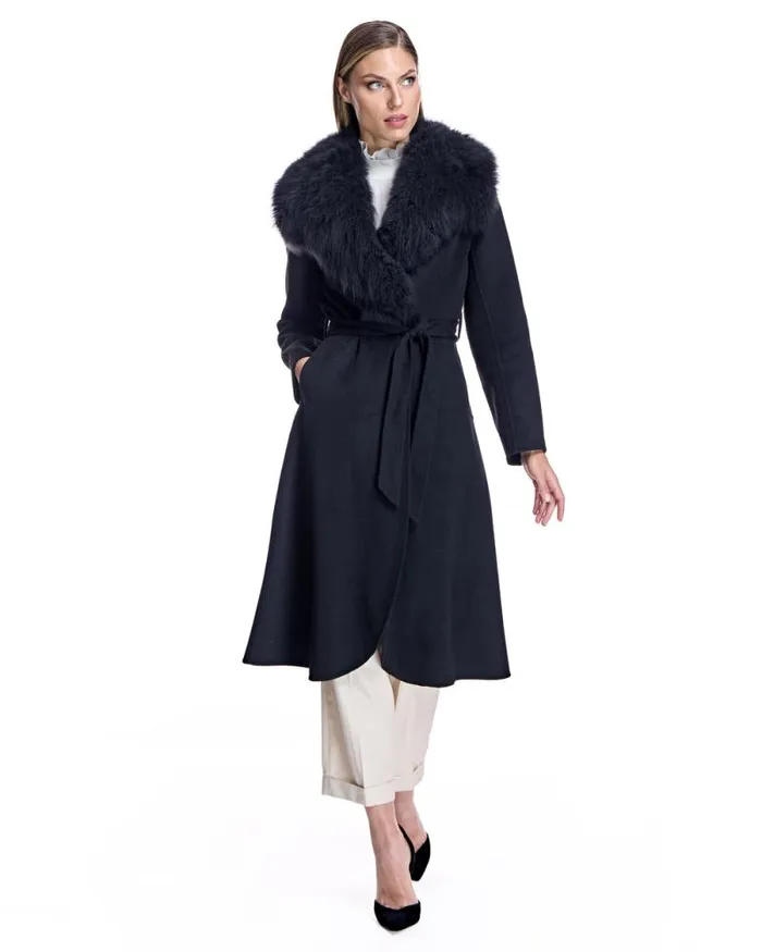 Coats Women039s Maximilian Cashmere Belted Fur Trim Coat
