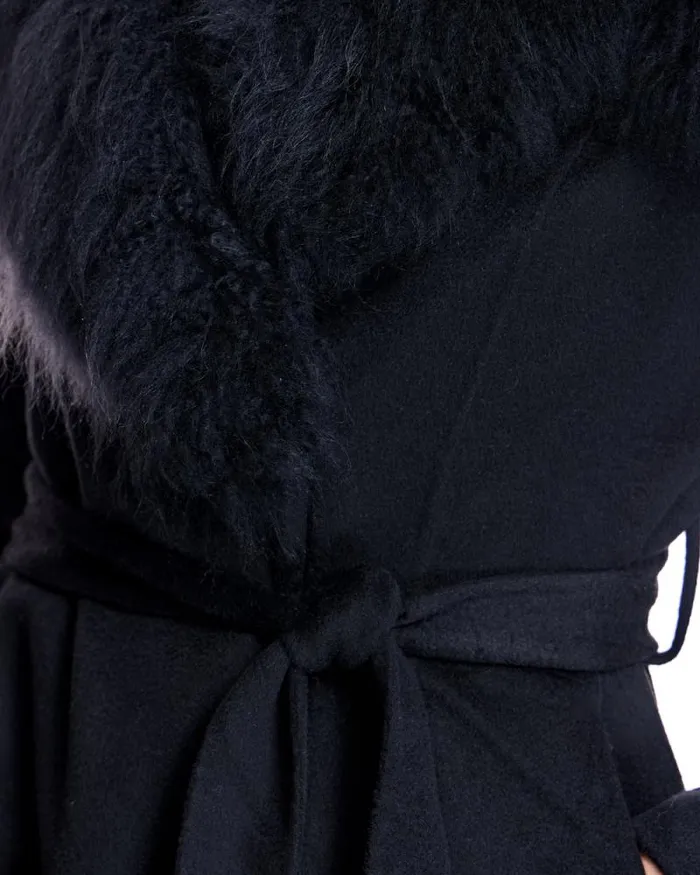 Coats Women039s Maximilian Cashmere Belted Fur Trim Coat