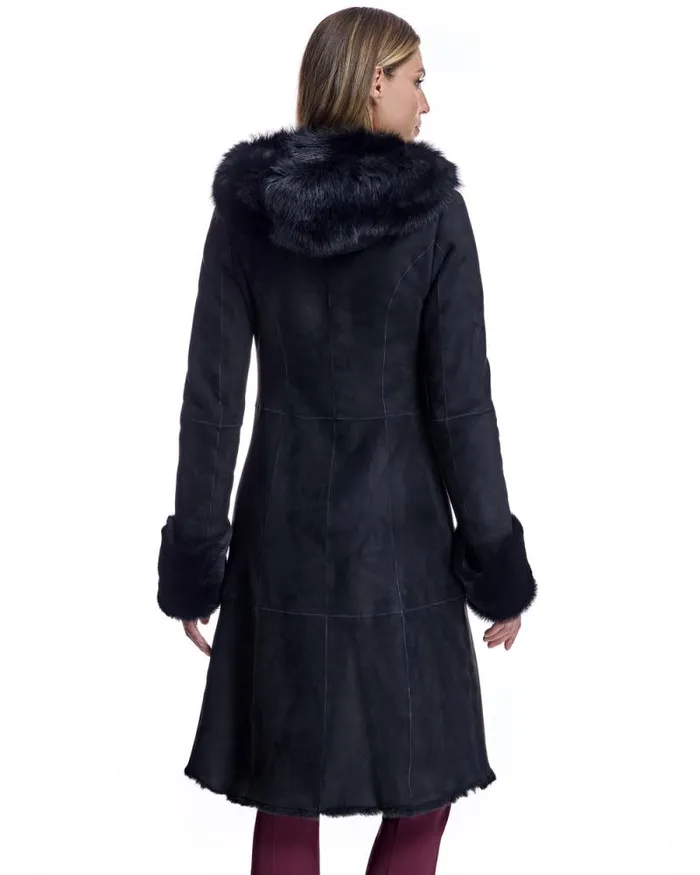 Coats Women039s Maximilian Hooded Shearling Short Coat With Ruffle Trim