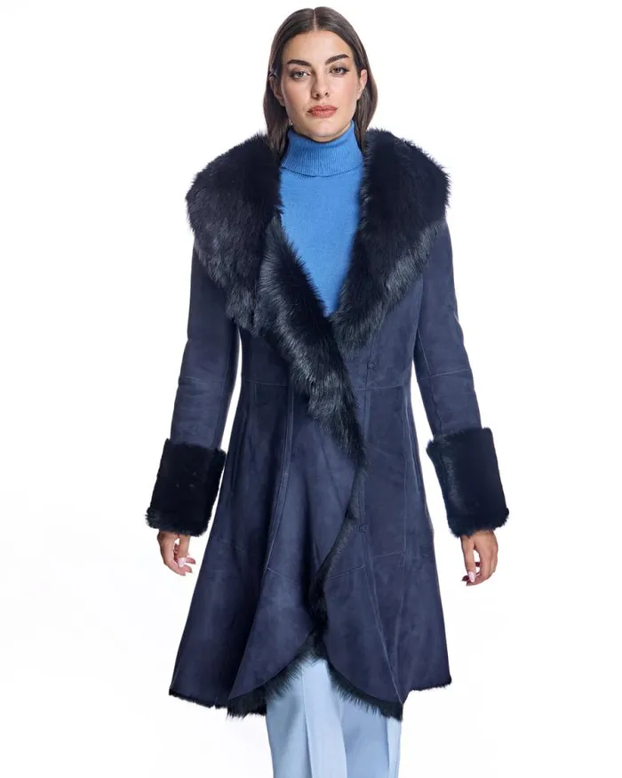 Coats Women039s Maximilian Hooded Shearling Short Coat With Ruffle Trim