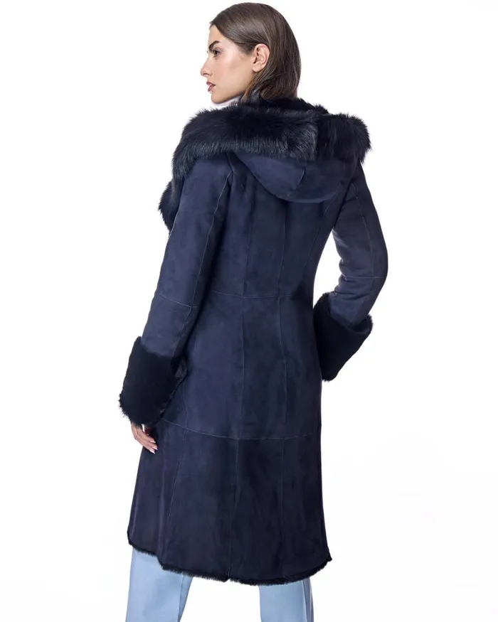 Coats Women039s Maximilian Hooded Shearling Short Coat With Ruffle Trim