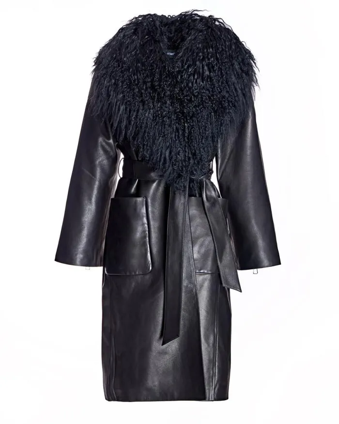 Coats Women039s Maximilian Julia and Stella Leather Wrap Coat With Dyed Mongolian Lamb CollarCuff Coats Women039s Maximilian Julia and Stella Leather Wrap Coat With Dyed Mongolian Lamb CollarCuff