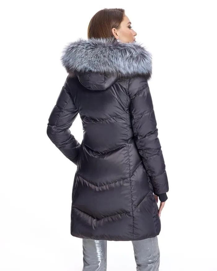 Coats Women039s Maximilian Julia and Stella Polyblend Jacket With Silver Fox Trimmed Hood