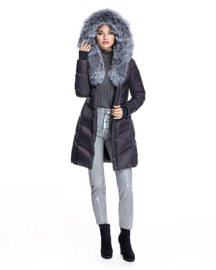 Coats Women039s Maximilian Julia and Stella Polyblend Jacket With Silver Fox Trimmed Hood