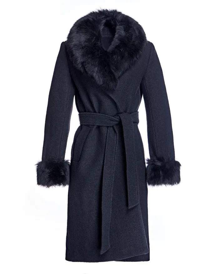 Coats Women039s Maximilian Julia and Stella Wool Coat With Toscana Lamb Trim