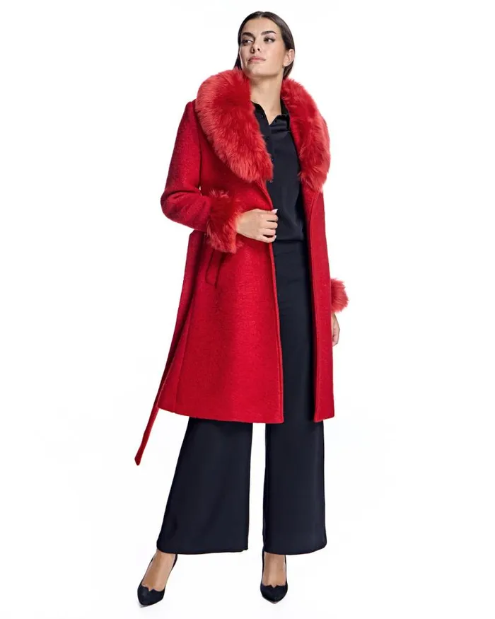 Coats Women039s Maximilian Julia and Stella Wool Coat With Toscana Lamb Trim