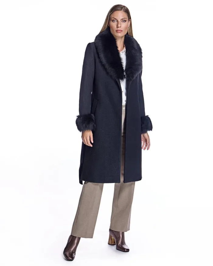 Coats Women039s Maximilian Julia and Stella Wool Coat With Toscana Lamb Trim