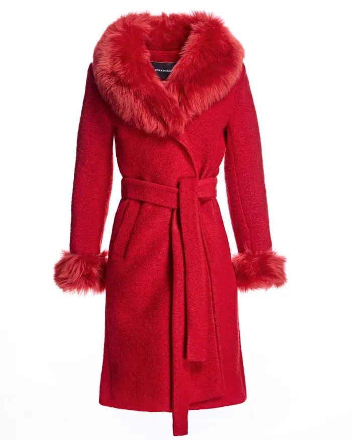Coats Women039s Maximilian Julia and Stella Wool Coat With Toscana Lamb Trim