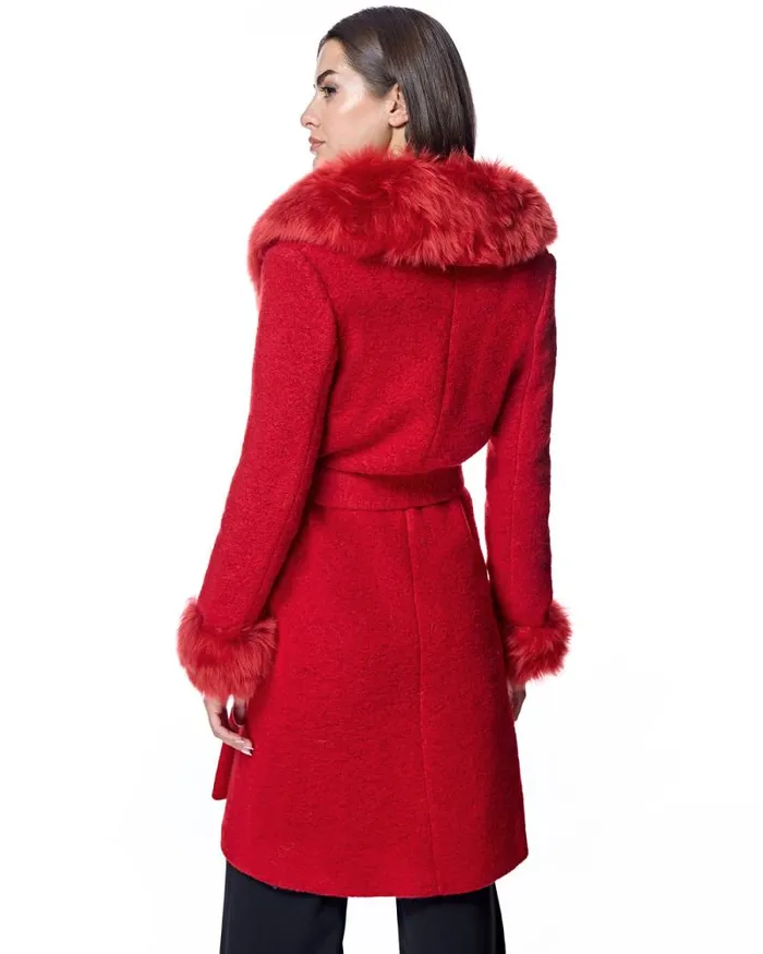 Coats Women039s Maximilian Julia and Stella Wool Coat With Toscana Lamb Trim