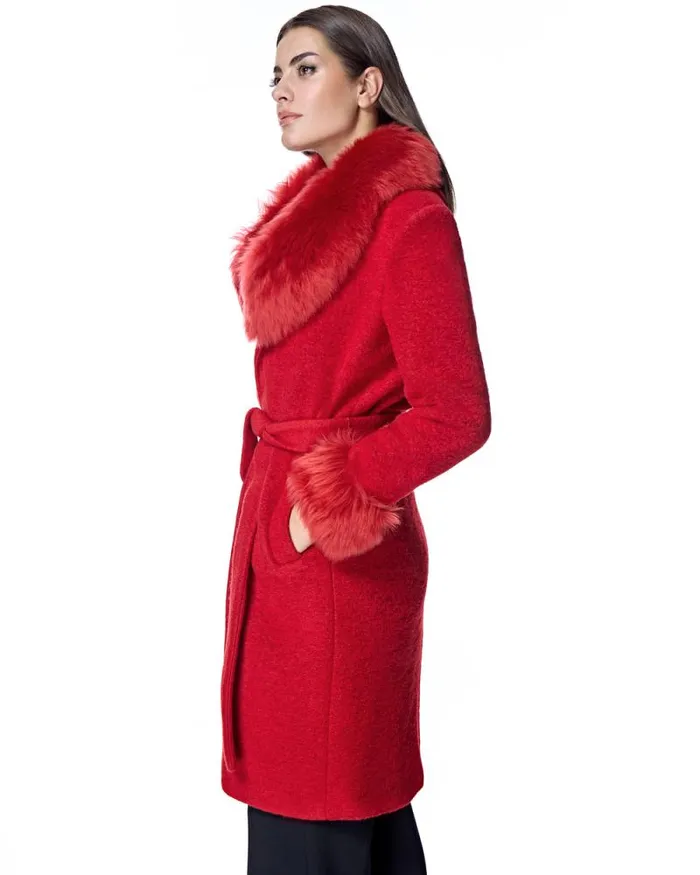 Coats Women039s Maximilian Julia and Stella Wool Coat With Toscana Lamb Trim