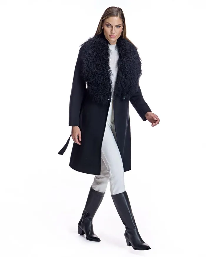 Coats Women039s Maximilian Julia and Stella Wool Wrap Coat With Shearling Collar