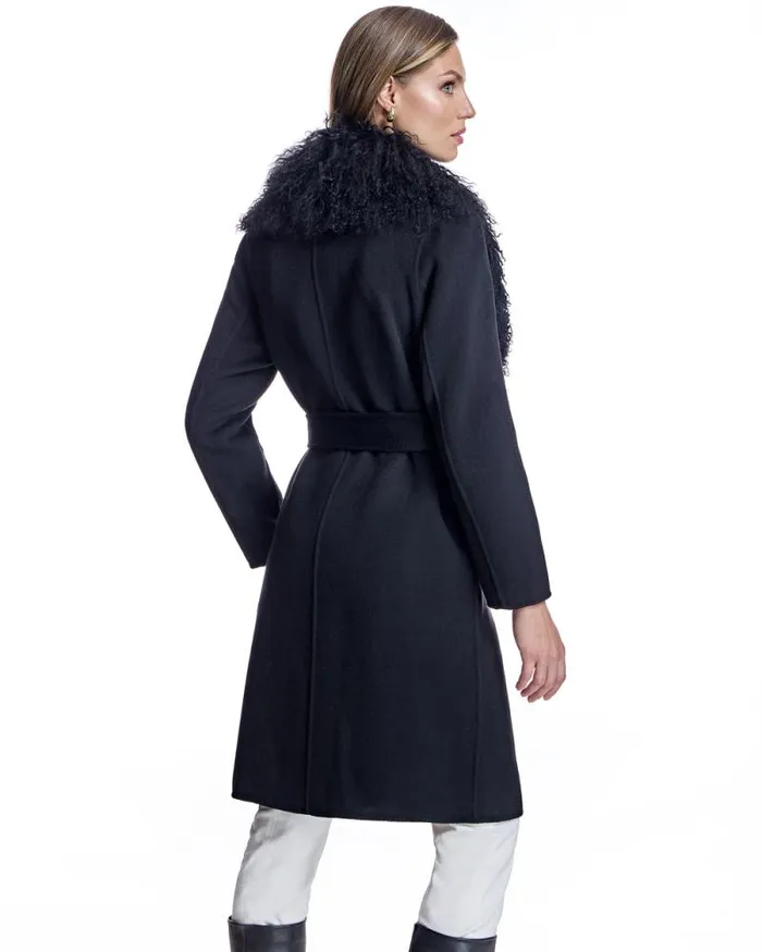 Coats Women039s Maximilian Julia and Stella Wool Wrap Coat With Shearling Collar