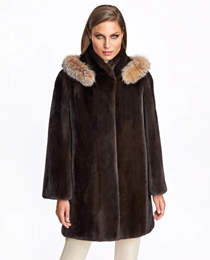 Coats Women039s Maximilian Mink Coat With Fox Trimmed Hood