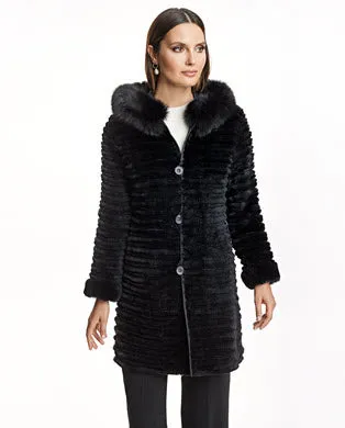 Coats Women039s Maximilian Reversible Rabbit Coat With Fox Trim Hood