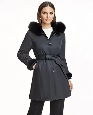 Coats Women039s Maximilian Reversible Rabbit Coat With Fox Trim Hood