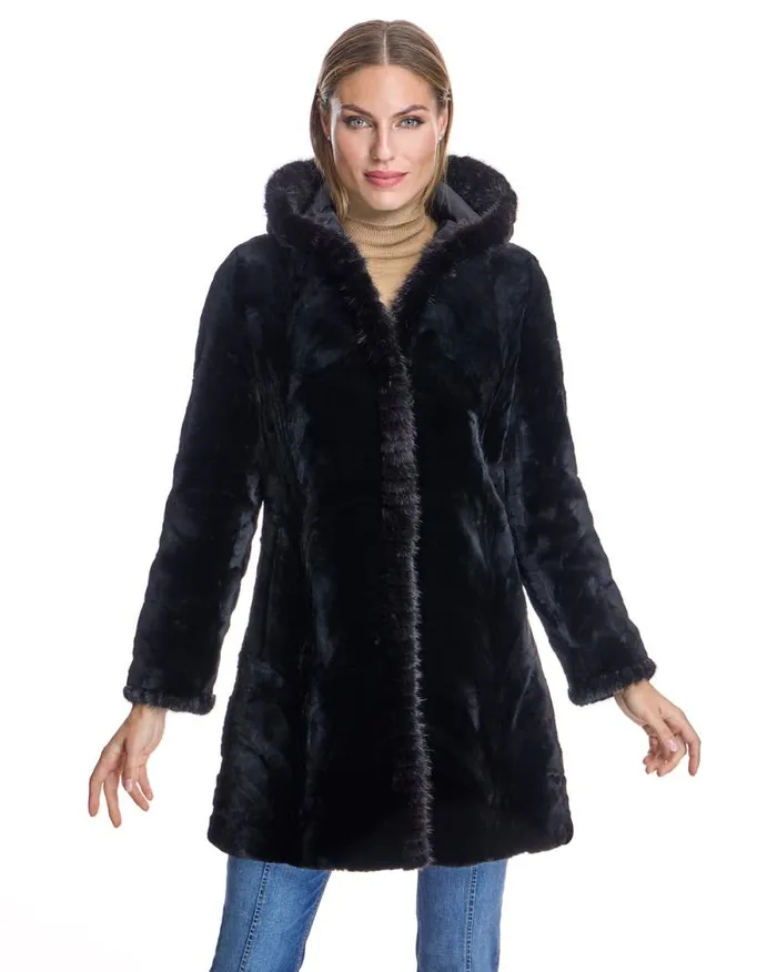 Coats Women039s Maximilian Reversible Sheared Mink Sections Coat With Long Hair Trims Coats Women039s Maximilian Reversible Sheared Mink Sections Coat With Long Hair Trims